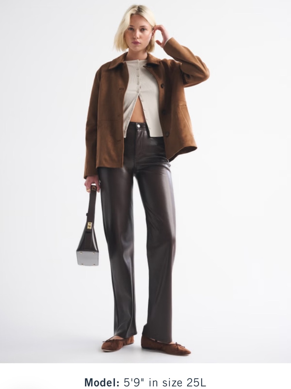 Abercrombie & Fitch Brown Faux Leather Straight-Leg Pants
